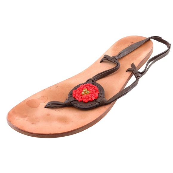 Boden T-Strap‎ Sandals Brown Leather Women Shoes Size 40 Medium - Picture 1 of 6